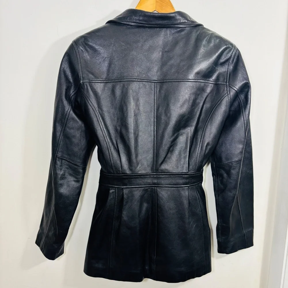 VTG Jacqueline‎ Ferrar Women's Black Genuine Leather Jacket Belted Zip Sz Medium